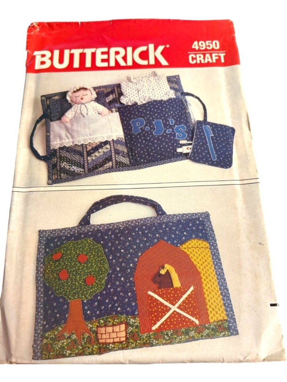 Vintage Butterick 4950 Craft Sew Pattern For Childrens Travel Bag Toy Organizer